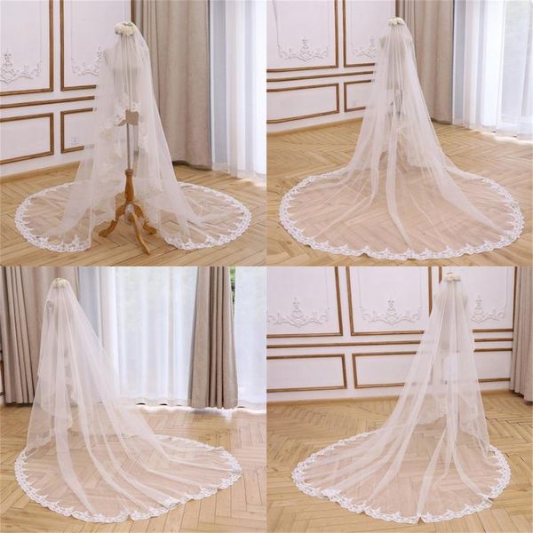 

bridal veils elegant floral lace veil cascading blusher edge cathedral 1 tier, Black