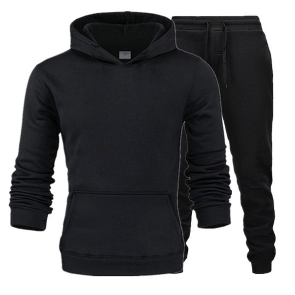 

2019 fashion men's suit hooded plush solid color sweater leisure, Black