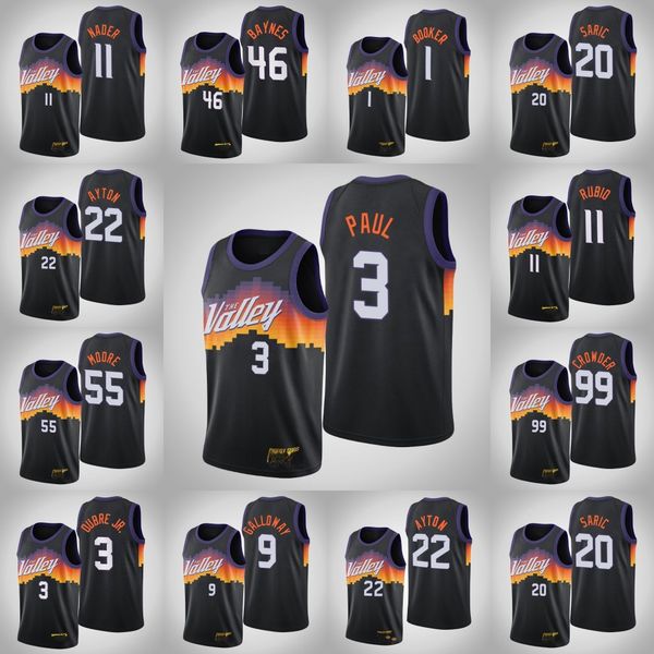 

phoenix suns men chris paul ricky rubio devin booker deandre ayton jalen smith black 2020-21 swingman edition jersey, Black;red