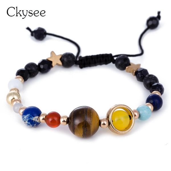 

charm bracelets 2021 the eight universe galaxy moon star solar system planets beads bracelet pluto male natural lava stone, Golden;silver
