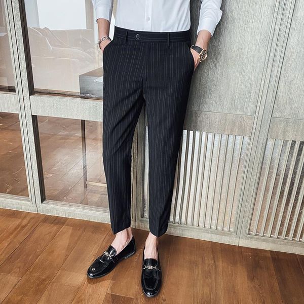 

men's straiped suit pants solid slim fit formal pant 2021 business casual pantalon homme classique male clothing, White;black