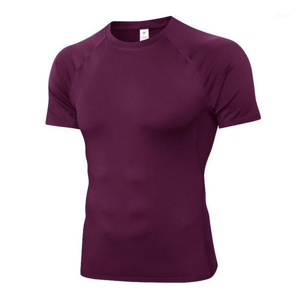 

men's quick-drying clothing short sleeve sport running fitness shirt elastic training compression tee bodybuilding tight1, Black;blue