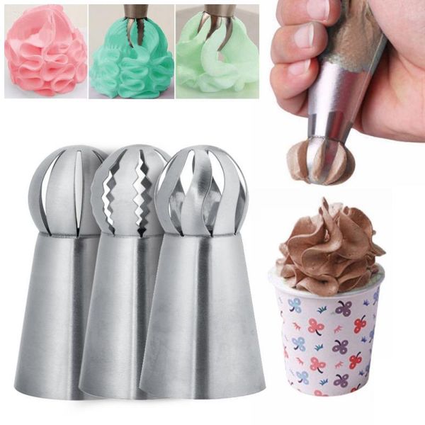 

baking & pastry tools 3pcs cake icing piping nozzles ball shape tips lace mold decorating stainless kitchen free
