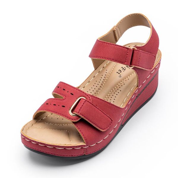 

brand design women's sandals lightweight summer chunky shoes high-quality pu leather wedge shoe red femal footwear plus size, Black