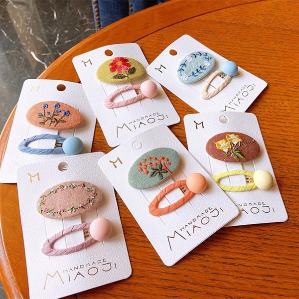 

hair accessories 2 pcs korean children hairpins simple fashion colorful embroidery flower bb clip for sweet girl princess, Slivery;white