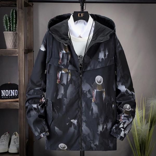 

men's jackets plus size 3xl-9xl spring autumn bomber jacket casual hooded streetwear 2021 print outdoor men coat oversize windbreaker, Black;brown