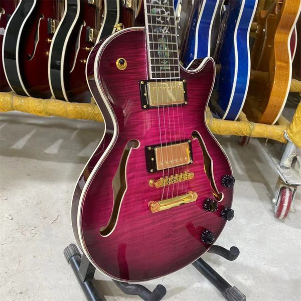 

simi hollow lp electric guitar tiger maple and back abalone flower fret golden hardware guitars guitarra