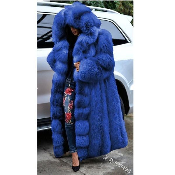 

women's fur & faux 2021 warm thick fluffy jacket women coats winter solid fashion cardigan long outwear female luxury hooded sleeve, Black