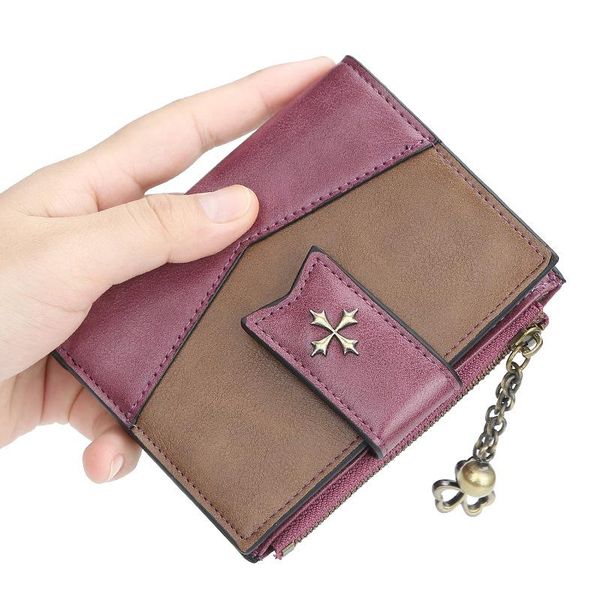 

wallets women wallet hasp small and slim coin pocket female purse pu leather card holders zipper bag fashion stitching frosted, Red;black