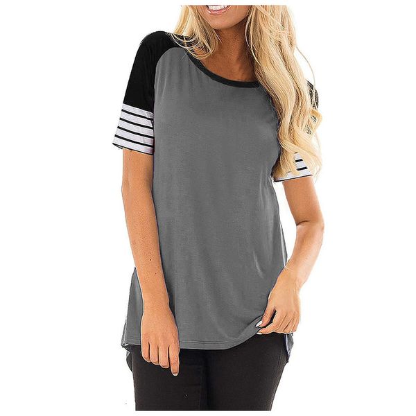 

striped printed women's casual short sleeve o-neck panel loose mujer womens t-shirt shirt damska, White