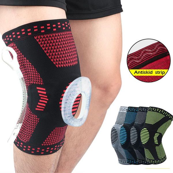 

elbow & knee pads silicone spring support brace strap patella medial strong meniscus compression running sport, Black;gray
