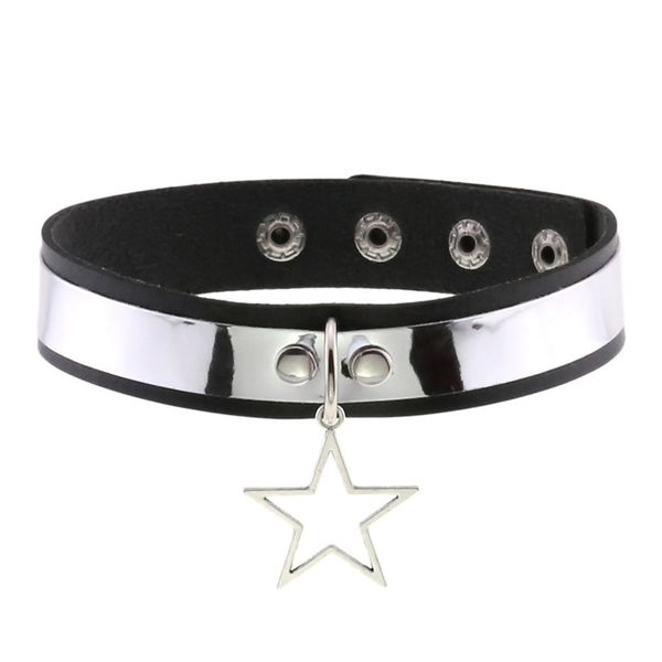 

black leather star choker punk necklace goth collar for girl lady chocker gothic neck women cosplay festival jewelry accessorie, Golden;silver