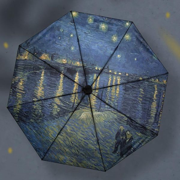 

umbrellas oil painting umbrella automatic anti ultraviolet sun&rain outdoor three fold schirm