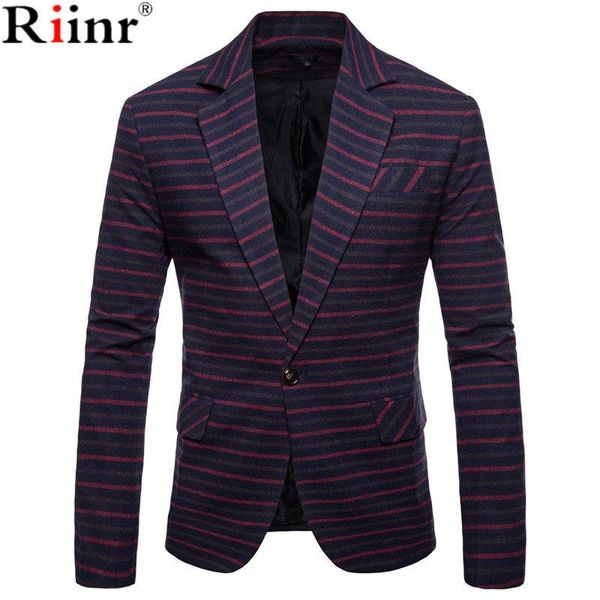 

men's suits & blazers riinr men 2021 brand fashion single button suit jacket cotton slim fit stripe coats business wedding, White;black