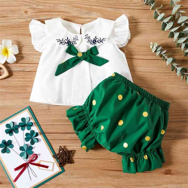 

summer 2pcs baby girl solid cotton cute flutter-sleeve sets 210528, White