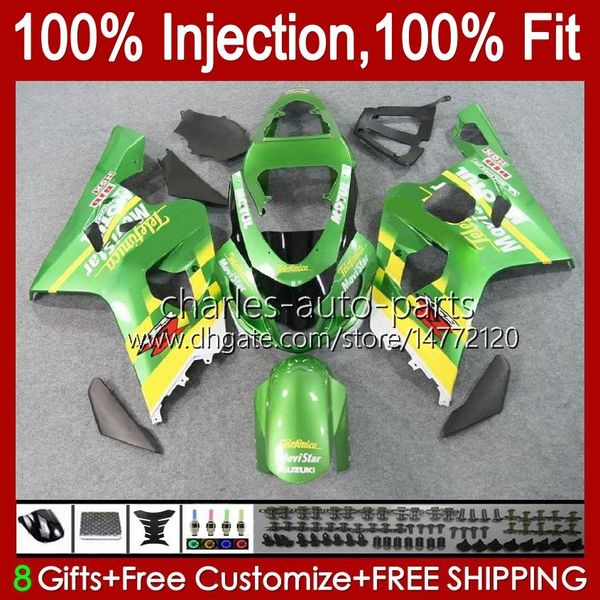 Инъекционные формы Bodys для Suzuki GSXR750 GSX-R750 GSXR-750 K4 2004-2005 43NO.75 GSXR 750 600 CC 750CC 600CC GSXR600 04 05 GSXR-600 2004 2005 OEM обтекатель Kit Movistar Green