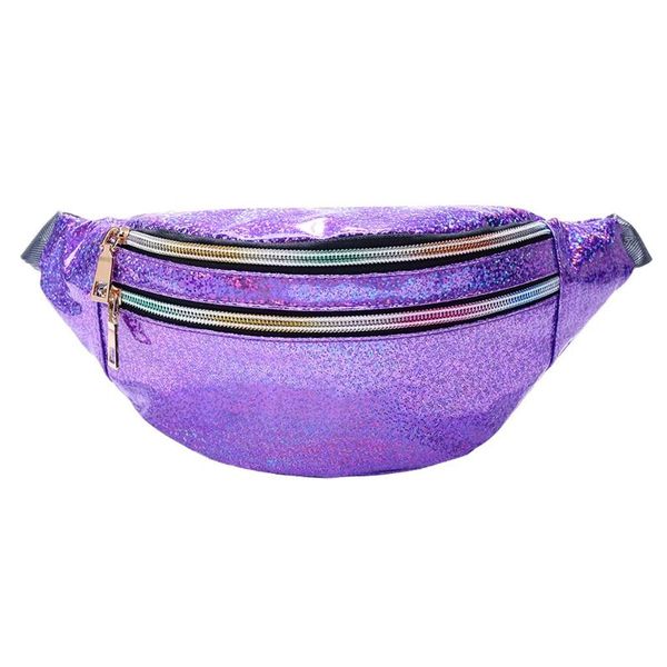 

new laser shoulder bags fashion lady double zipper sequin waist pack letter purse mobile phone messenger bag small students