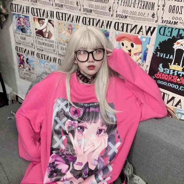 

japan sweet korean version releases in impression of the cartoon harajuku manga long female t-shirt thin street x5qs, White