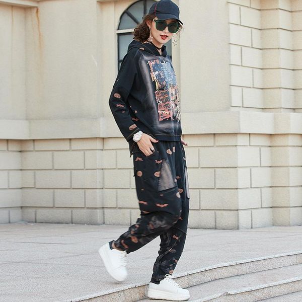 

women's two piece pants 2021 korean ladies hooded + womens set printed tracksuit female sweat suits outfits ubrania, White