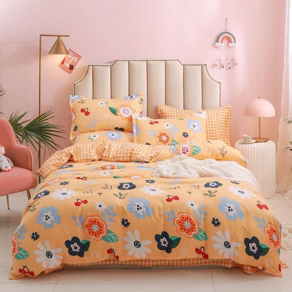 

bedding is three piece set of fresh double single dormitory spring and summer pure cotton sheet small four hair