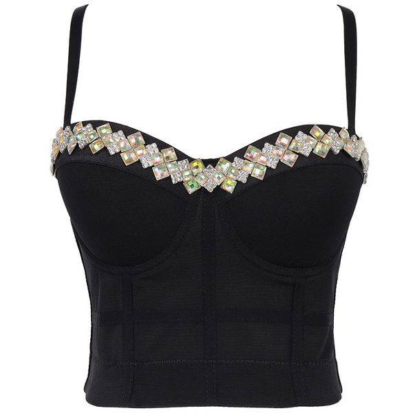 

fashion shining diamond luxury women tank black white crop high street banquet nightclub female cowboy vest, Black;red