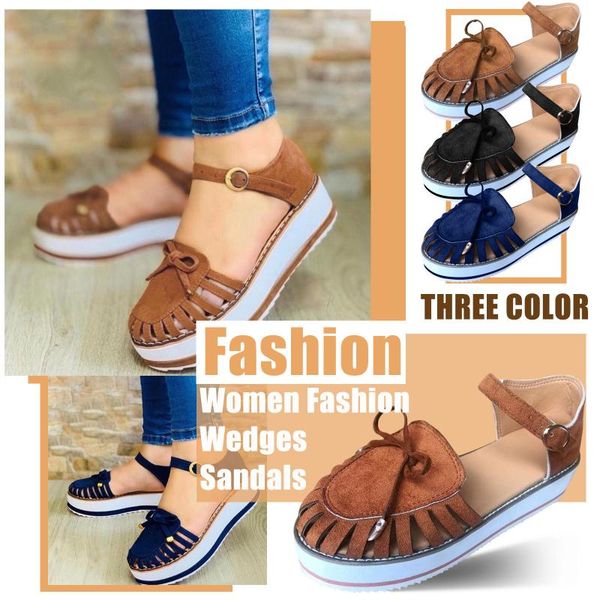 

sandals women's fashion casual closed toe platforms wedges buckle strap shoes thick bottom comfortable, Black