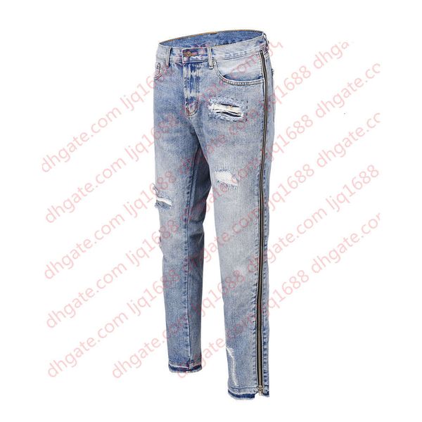 

side zipper dtstressed jeans slim vintage blue jeans streetwear dongguan_ss