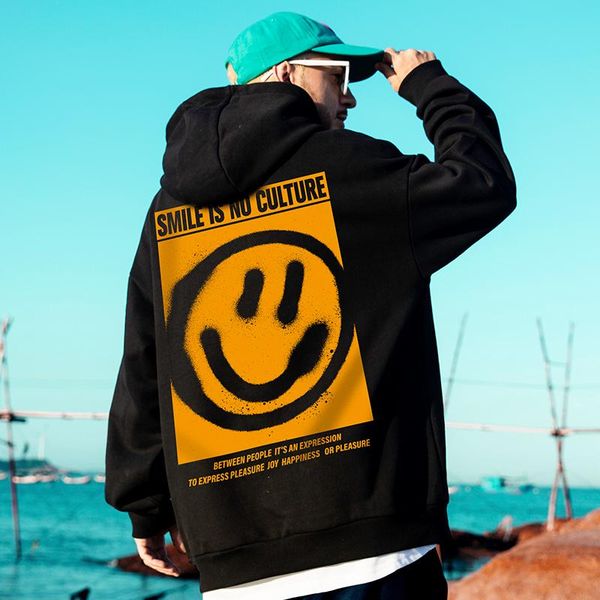 

men's hoodies & sweatshirts men casual smile oversize pullovers hip hop autumn winter harajuku streetwear homme clothing, Black