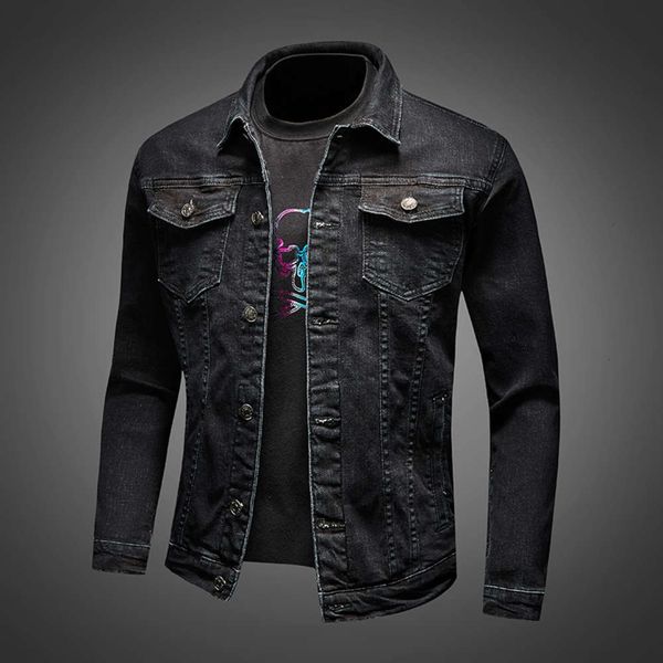 

autumn black denim coat men's trendy street slim stretch jacketw, Black;brown