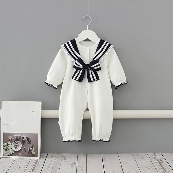 

baby clothes england style sailor collar baby boys clothes infant girls rompers jumpsuit outfits 0-2y 210722, Blue