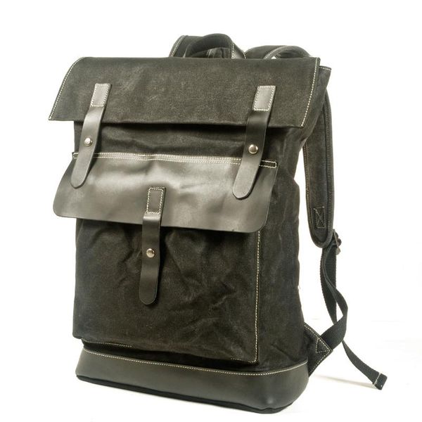 

backpack stock waxed canvas with cowhide lapbag waterproof men's outdoor hiking