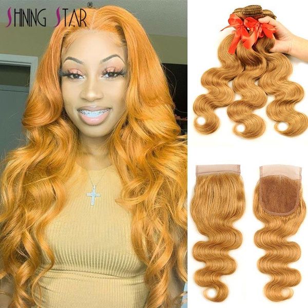 

human hair bulks peruvian honey blonde bundles with closure ombre #27 colored body wave weave shining star remy, Black