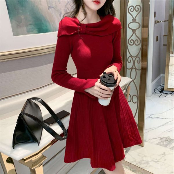 

2021small red knitted dress for women in autumn and winter, Black;gray