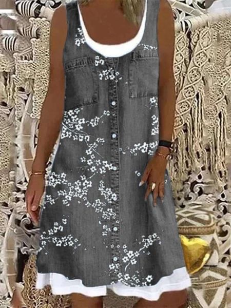 

two women's loose digital print casual dresses 3415, Black;gray