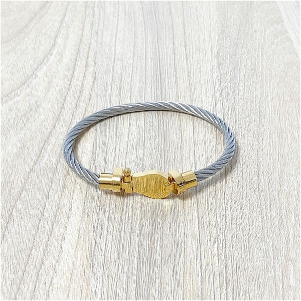 

fashion bracelet stainless steel wire rope magnetic buckle horseshoe bangle u-shaped head micro inlaid bracelets accessories with jewelry po, Golden;silver