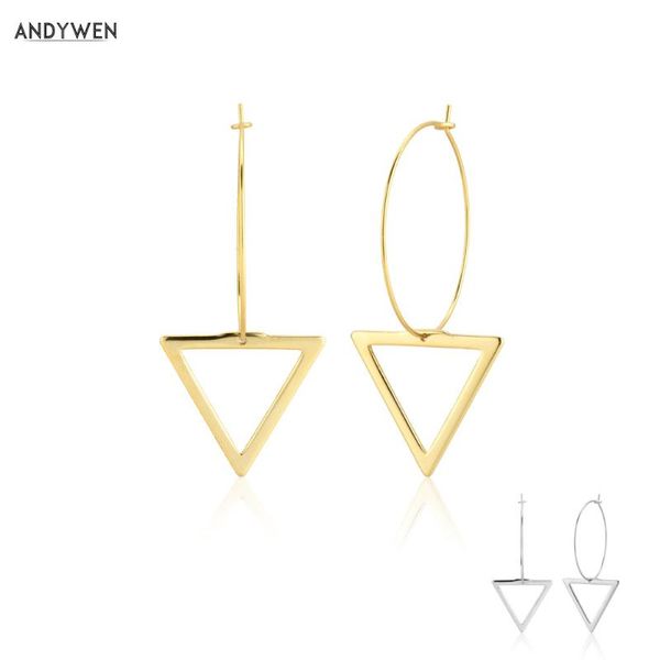 

hoop & huggie andywen 100% 925 sterling silver gold triangle pendiente hoops piercing circle loop luxury fashion jewelry for women, Golden;silver