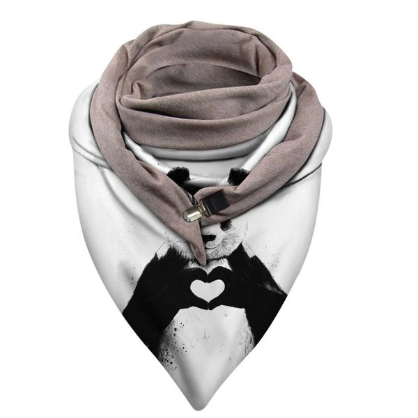 

scarves autumn and winter warm scarf women panda printing windproof outdoor splicing buttons double-layer pashmina lady, Blue;gray