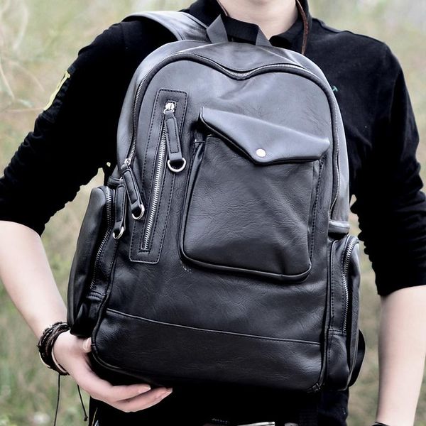 

backpack 2021 fashion men's pu leather school bag book travel black brown