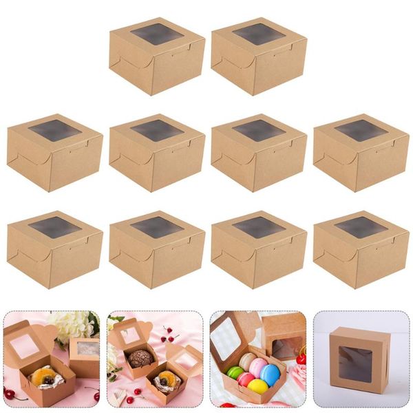 

10pcs clear window design kraft paper cake egg-yolk puff dessert packing boxes