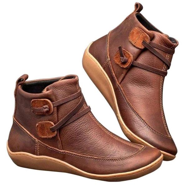 

boots cross strappy fashion pu leather non slip walking shoes flat punk women ankle soft casual arch support vintage waterproof, Black