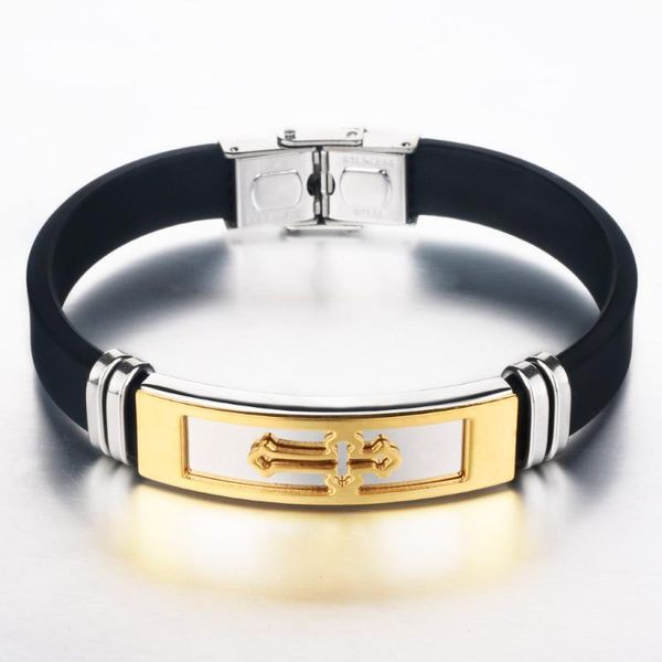 

charm bracelets 2021 fashion trend stainless steel silicone leather men's cross bracelet personalized birthday gift wholesale bulk, Golden;silver