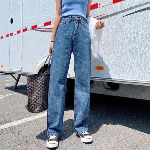 

high-waisted jeans women loose drape wide-leg pants straight long pants trouser female high waist woman boyfriend jean women1, Blue