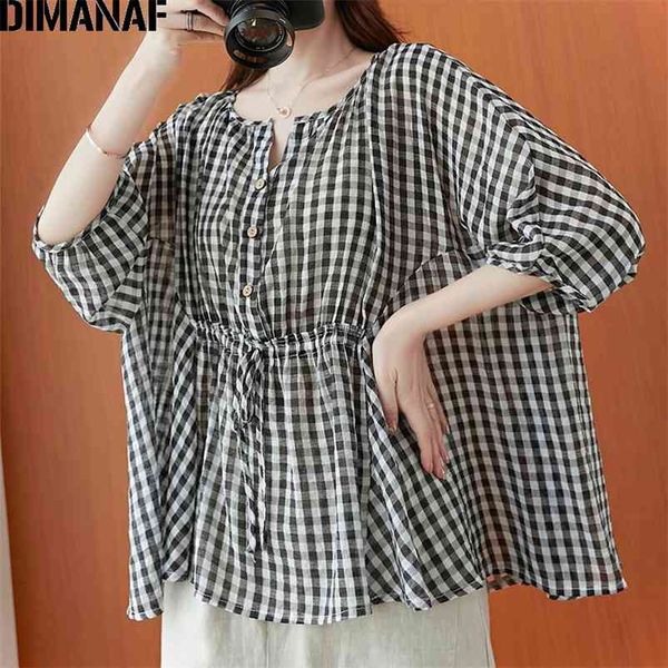 

plus size blouse shirts women clothing cotton plaid basic lady tunic short sleeve loose casual oversize with sashes 210531, White