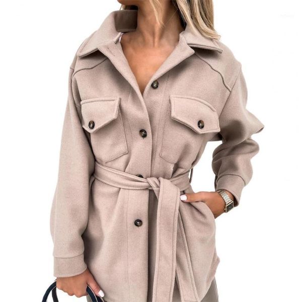 

women's wool & blends turn-down collar women coat single breasted autumnwinter flap pockets warm elegant charming temperament woolen ou, Black