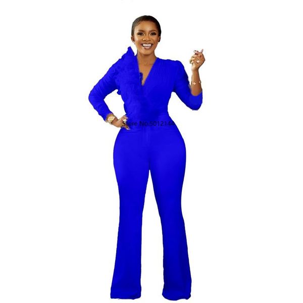 

ethnic clothing african clothes for women 2021 spring and summer long sleeve v-neck solid color jumpsuit, Red