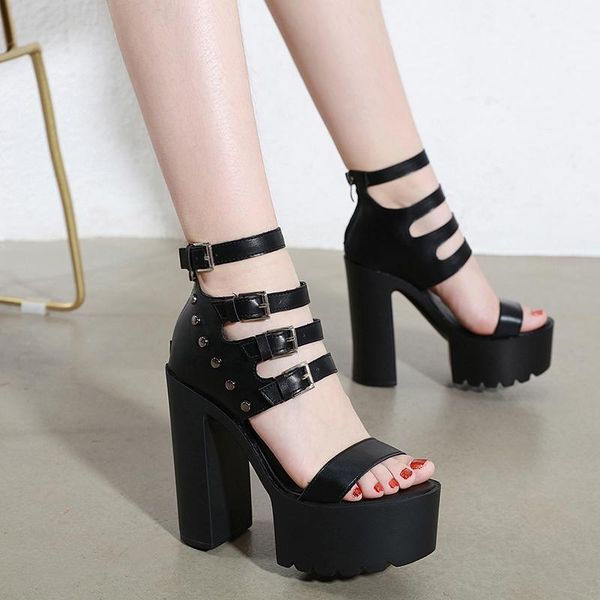 

sandals 21 nightclub dj bar female singer ds performance cross belt 15cm thick heel super high waterproof platform women, Black