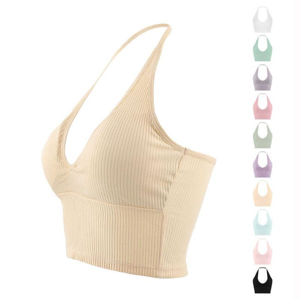

camisoles & tanks women backless crop underwear sport gathering running fitness bra outerwear tummy yoga sling vest female summer, Black;white