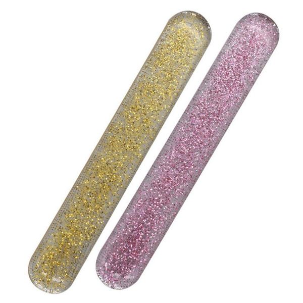 

nail art kits 2 pcs glass file crystal shiner nano mini buffers block with case for natural nails, light pink & yellow