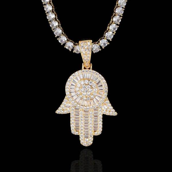 

charms 2021 necklace chain neck fashionable hand of hiphop micro-inlaid zircon pendant jewelry copper fashion, Bronze;silver