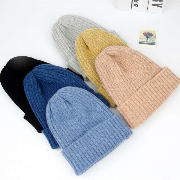 

hat white knitted men's and women's leisure solid color black student fashion versatile trendy warm wool, Blue;gray